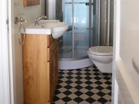 Badezimmer mit Duschkabine und WC